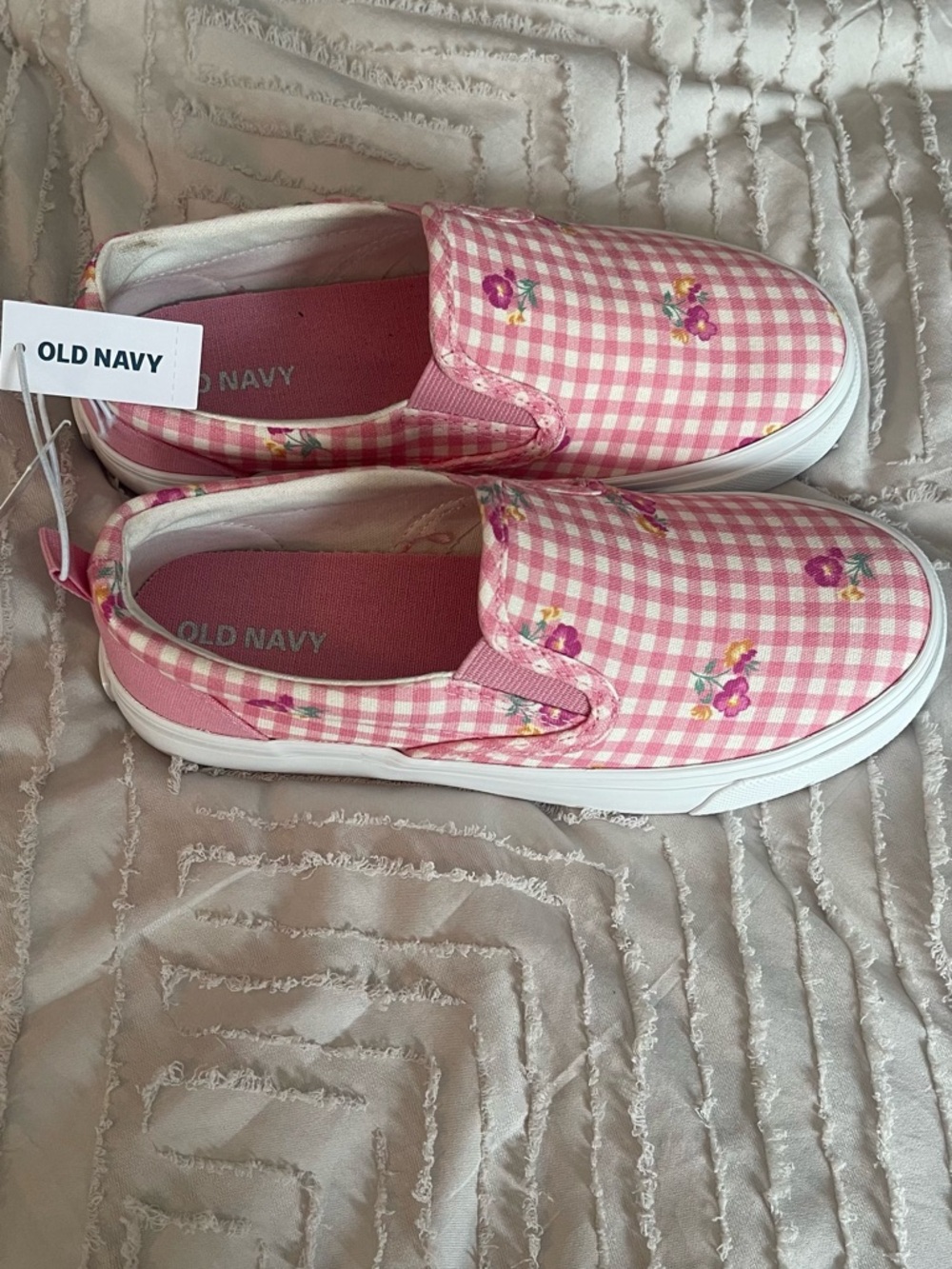 Old Navy Pink Gingham Floral Slip-On Kids Shoes size 13 - Picture 2 of 7